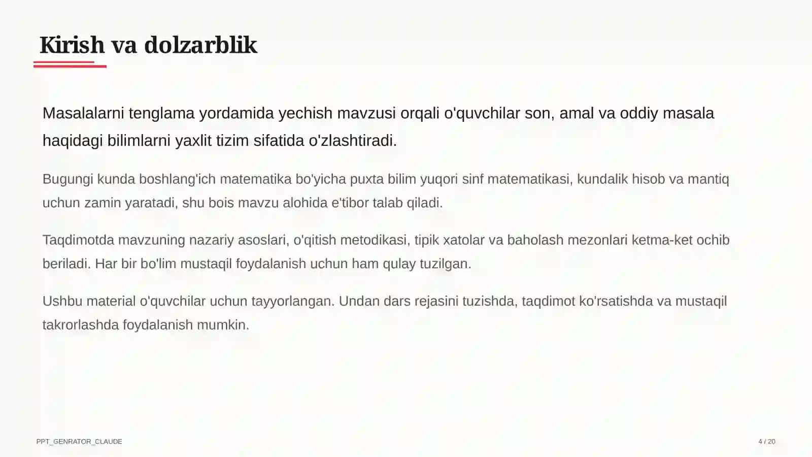 Masalalarni tenglama yordamida yechish (3-sinf) 4