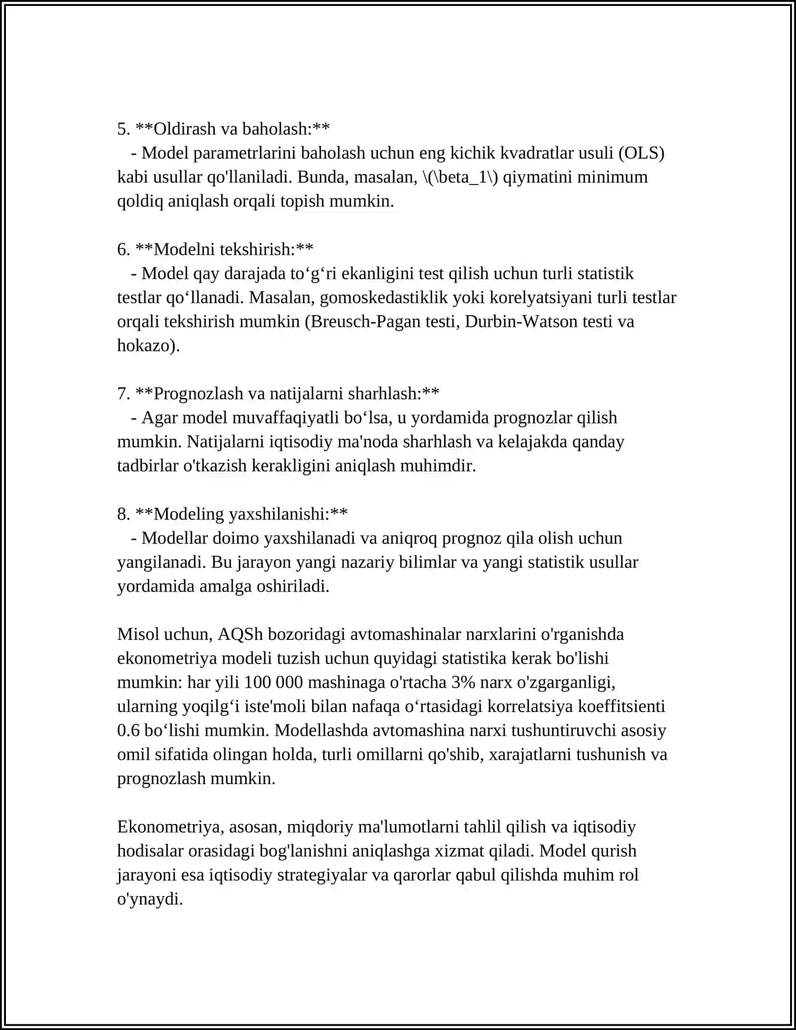 EKONOMETRIK MODELLARNI AMALGA OSHIRISHDA AMALIY PAKETLARDAN FOYDALANISH(STATA16,EVIEWS) 4