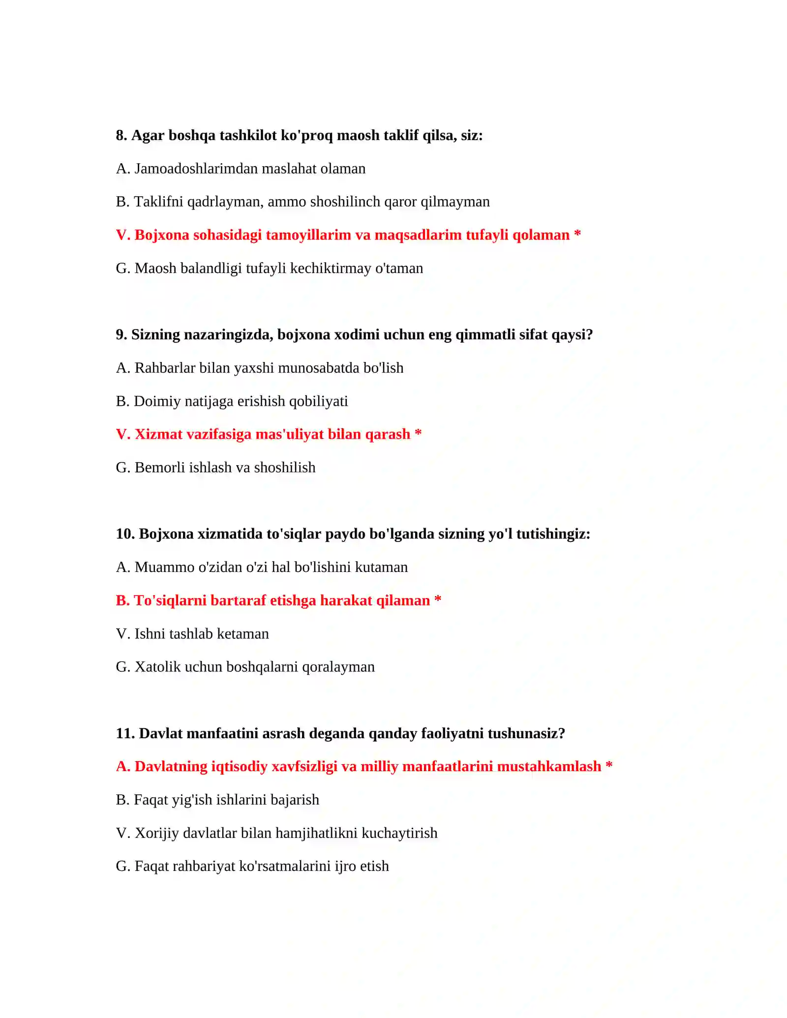 Bojxona akademiyasi test savollari online 4