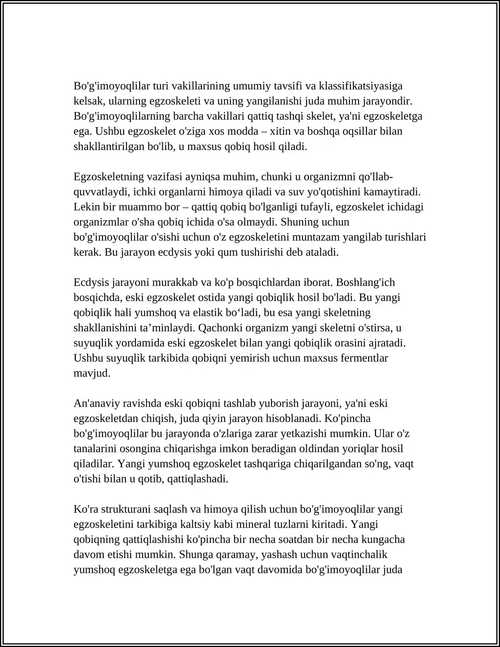 BOʻGʻIM OYOQLILAR TIPI VAKILLARINING UMUMIY TAVSIFI VA KLASSIFIKATSIYASI 4