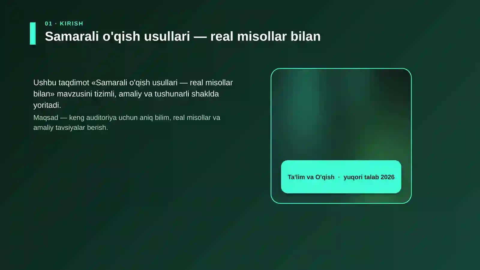 Samarali o'qish usullari — real misollar bilan 4