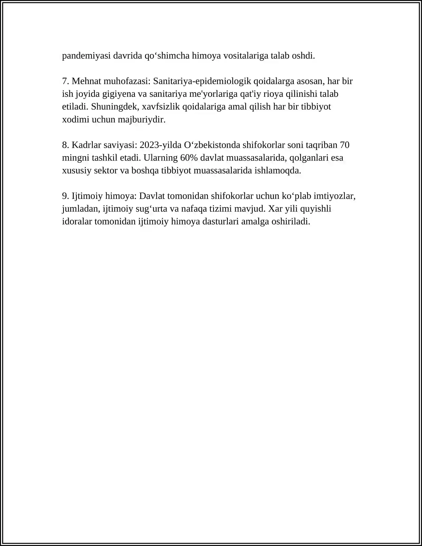 TURLI SOHA MUTAXASSISLIGIDAGI SHIFOKORLARNING MEHNAT GIGIYENASINI BAHOLASH 4