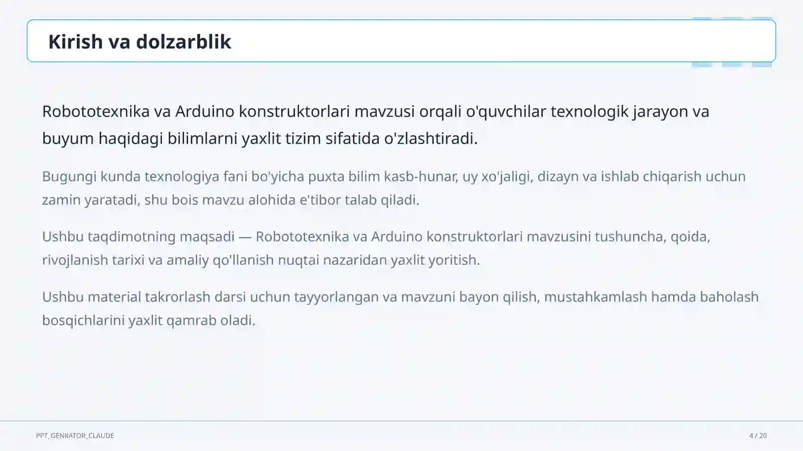 Robototexnika va Arduino konstruktorlari (9-sinf) 4