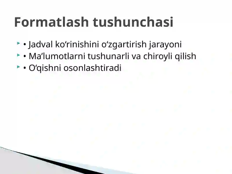 Elektron jadvalni formatlash 4