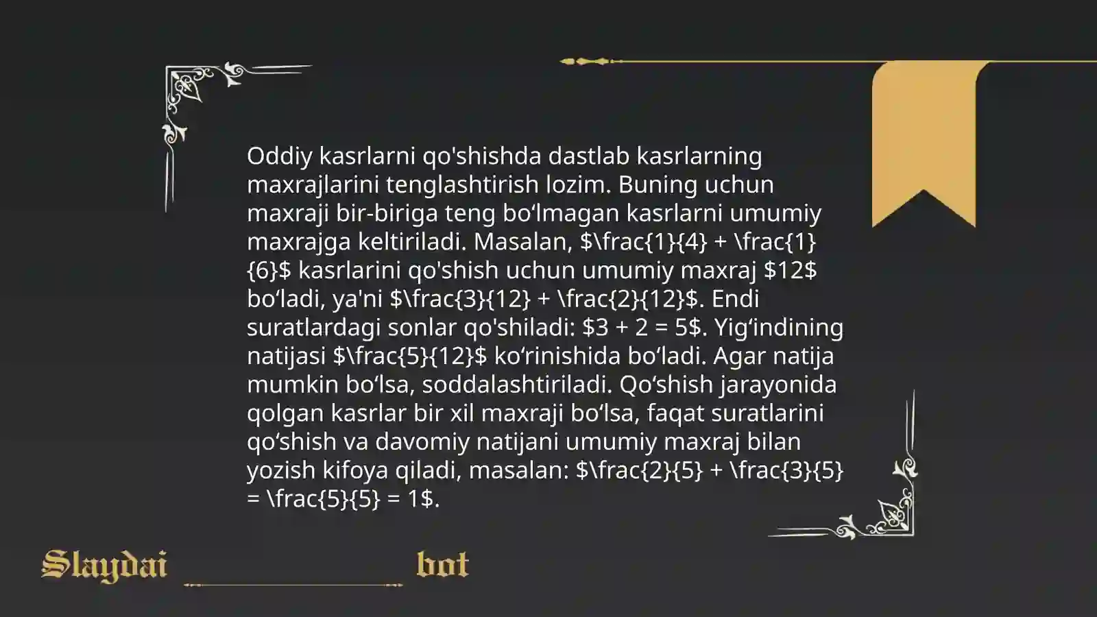 Kasrlar ustida amallar 4