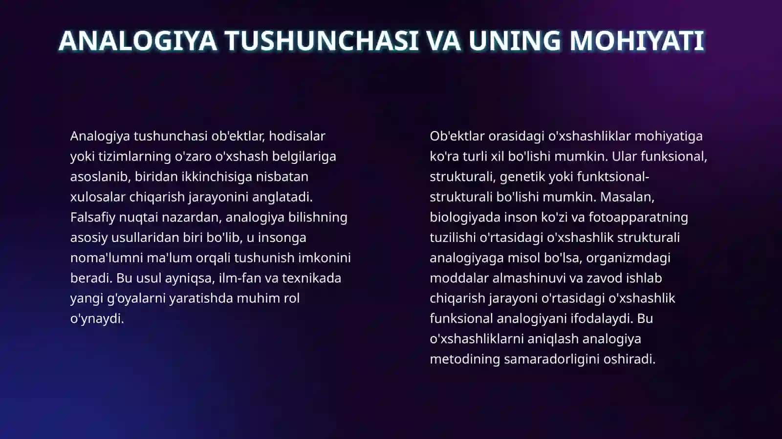 Analogiya metodi: mohiyati va ilmiy tadqiqotlardan foydalanish imkoniyatlari 4