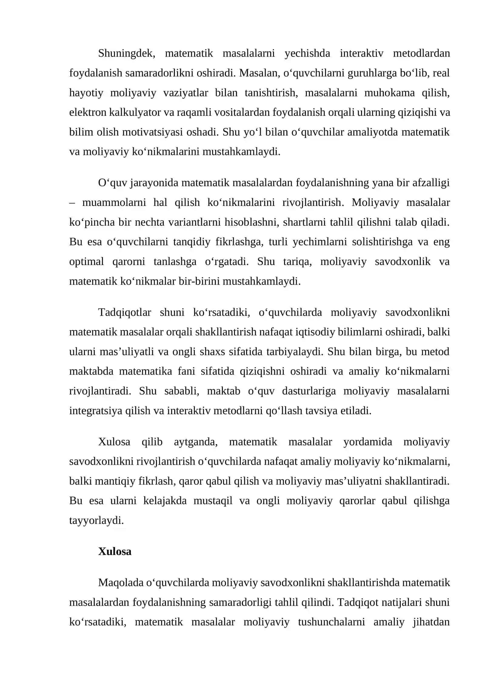 Matematik masalalar orqali moliyaviy savodxonlikni shakllantirish 4
