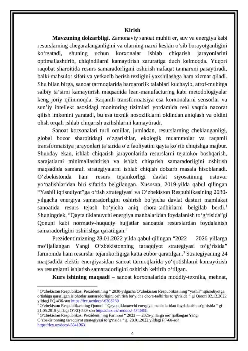 “Sanoat korxonalari resurslari va ular samaradorligini oshirish yo‘llari” mavzusida ilmiy ish 4
