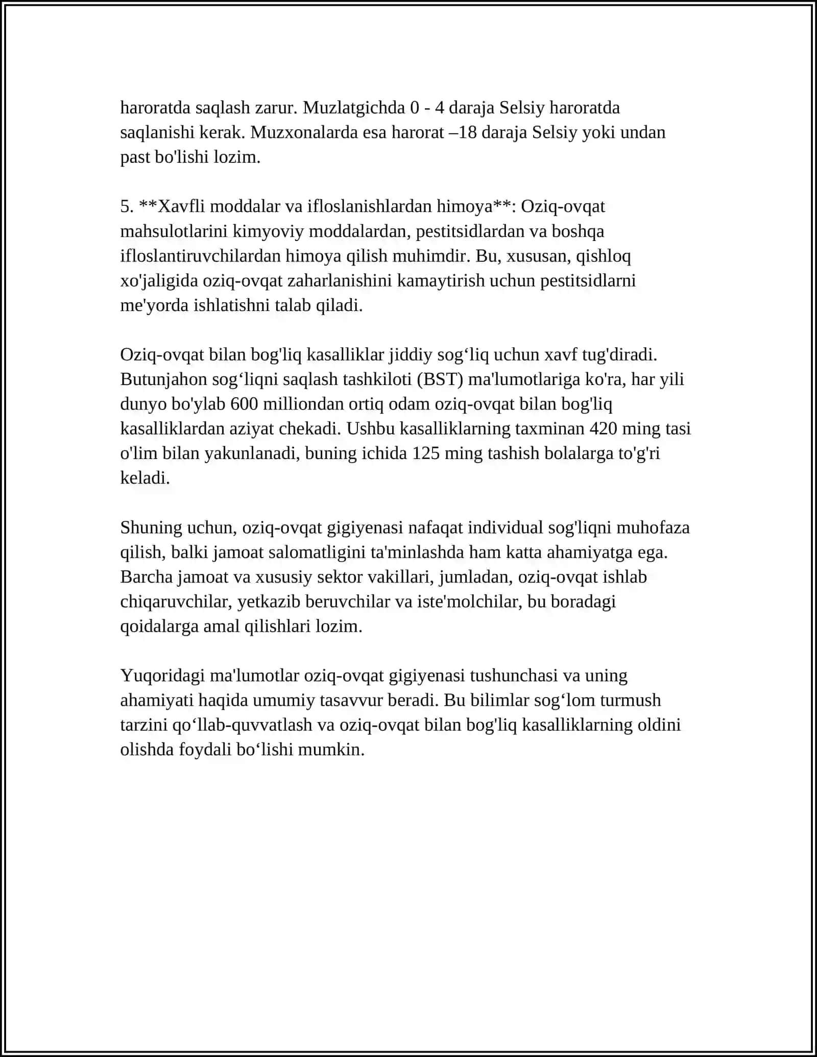OZIQ OVQAT GIGIYENASIGA QUYILADIGAN TALABLAR 4
