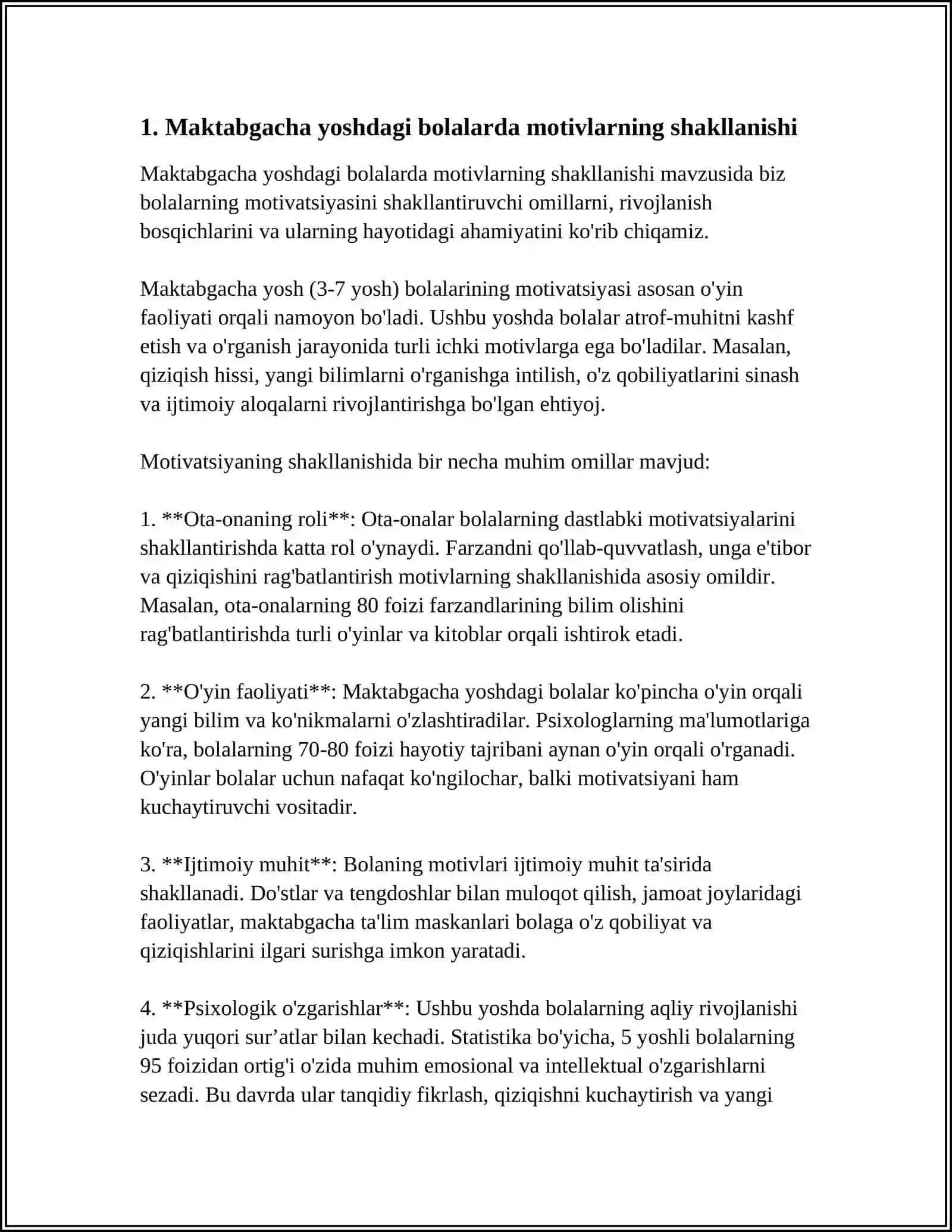 MAKTABGACHA YOSHDAGI BOLADA XULQ MOTIVLARINING RIVOJLANISHI VA O'ZIGA BAHO BERISHINI SHAKILLANISHI 4
