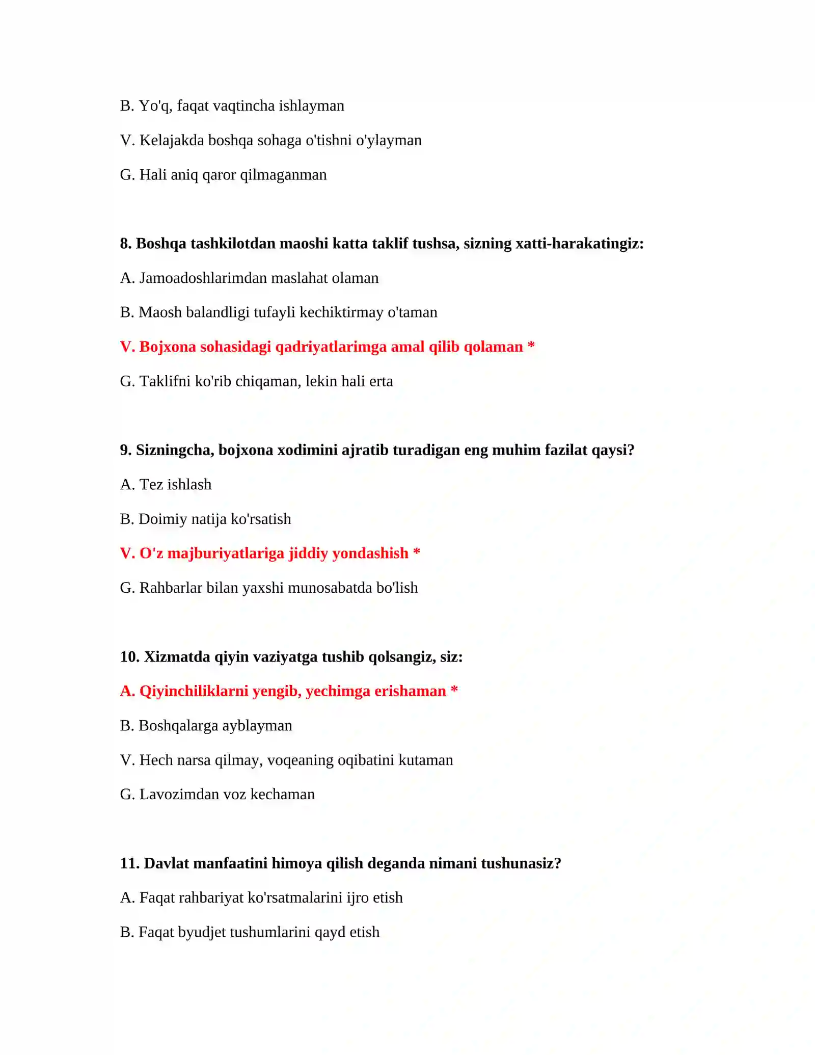 BOJXONA ISHGA KIRISH VA PSIXOLOGIK TEST SAVOLLARI VA JAVOBLARI 4