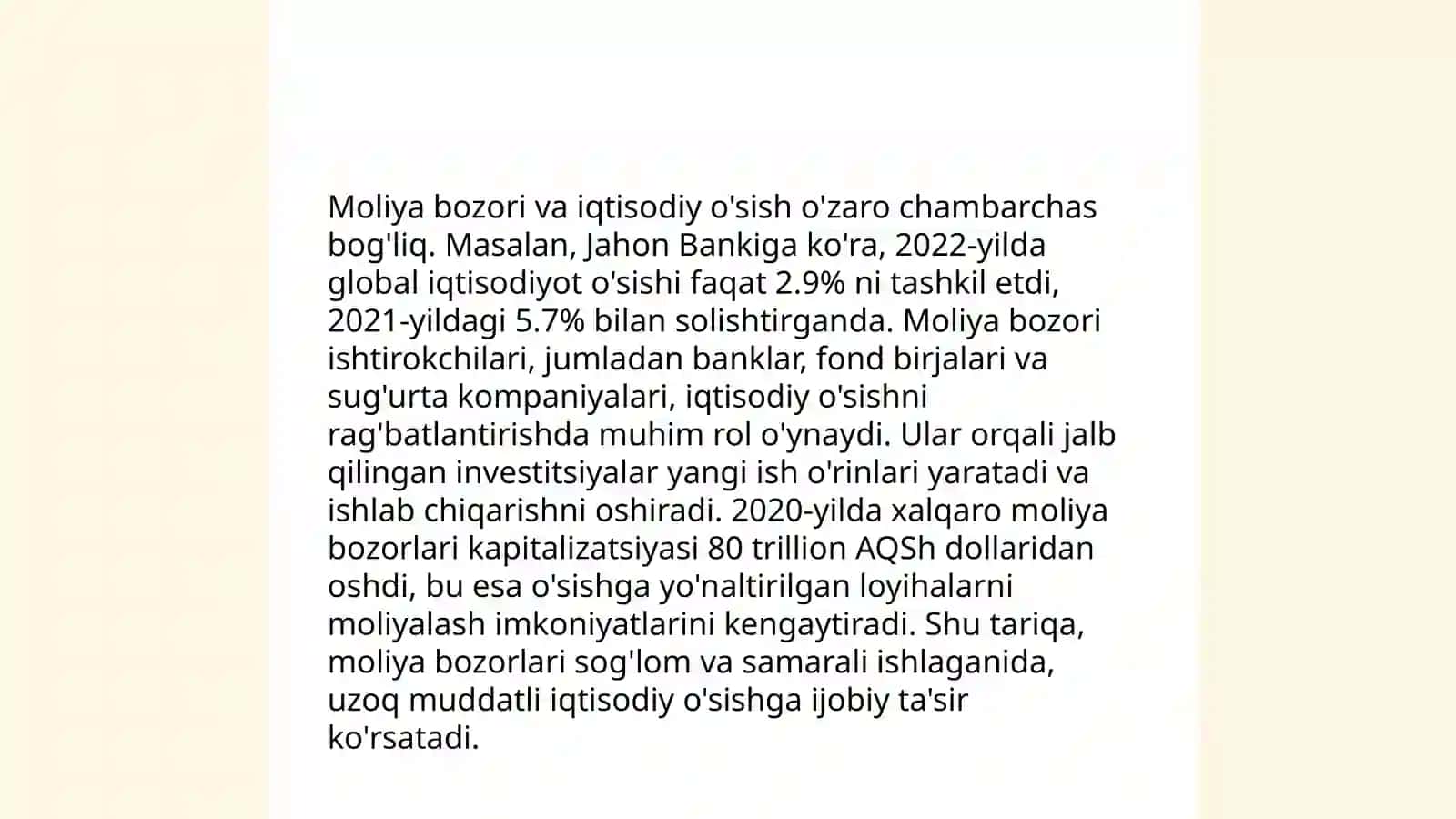 Moliya bozorining iqtisodiyotdagi ahamiyati va o'rni 4