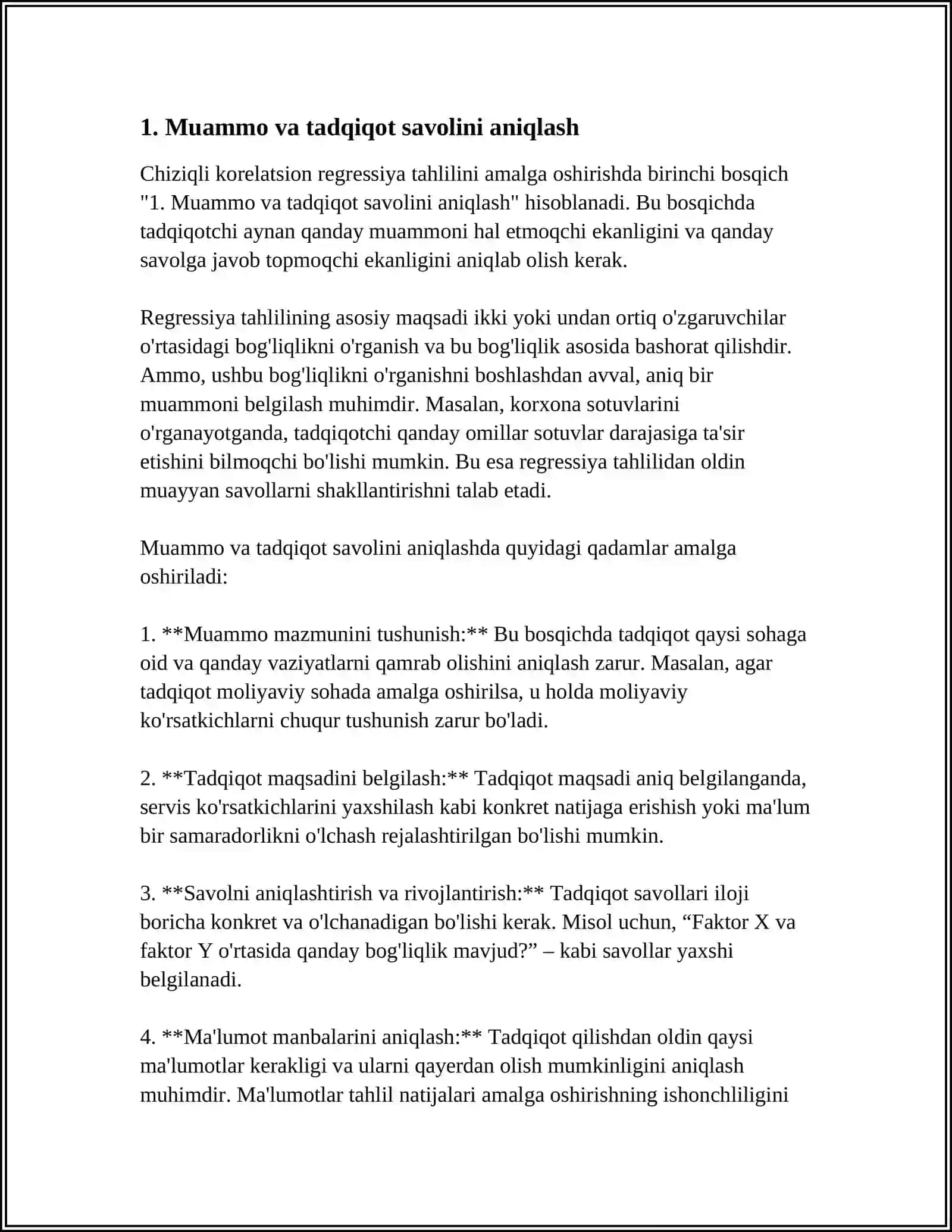 CHIZIQLI KORELYATSION REGRESSION TAHLILNI AMALGA OSHIRISHNING BOSQICHLARI 4
