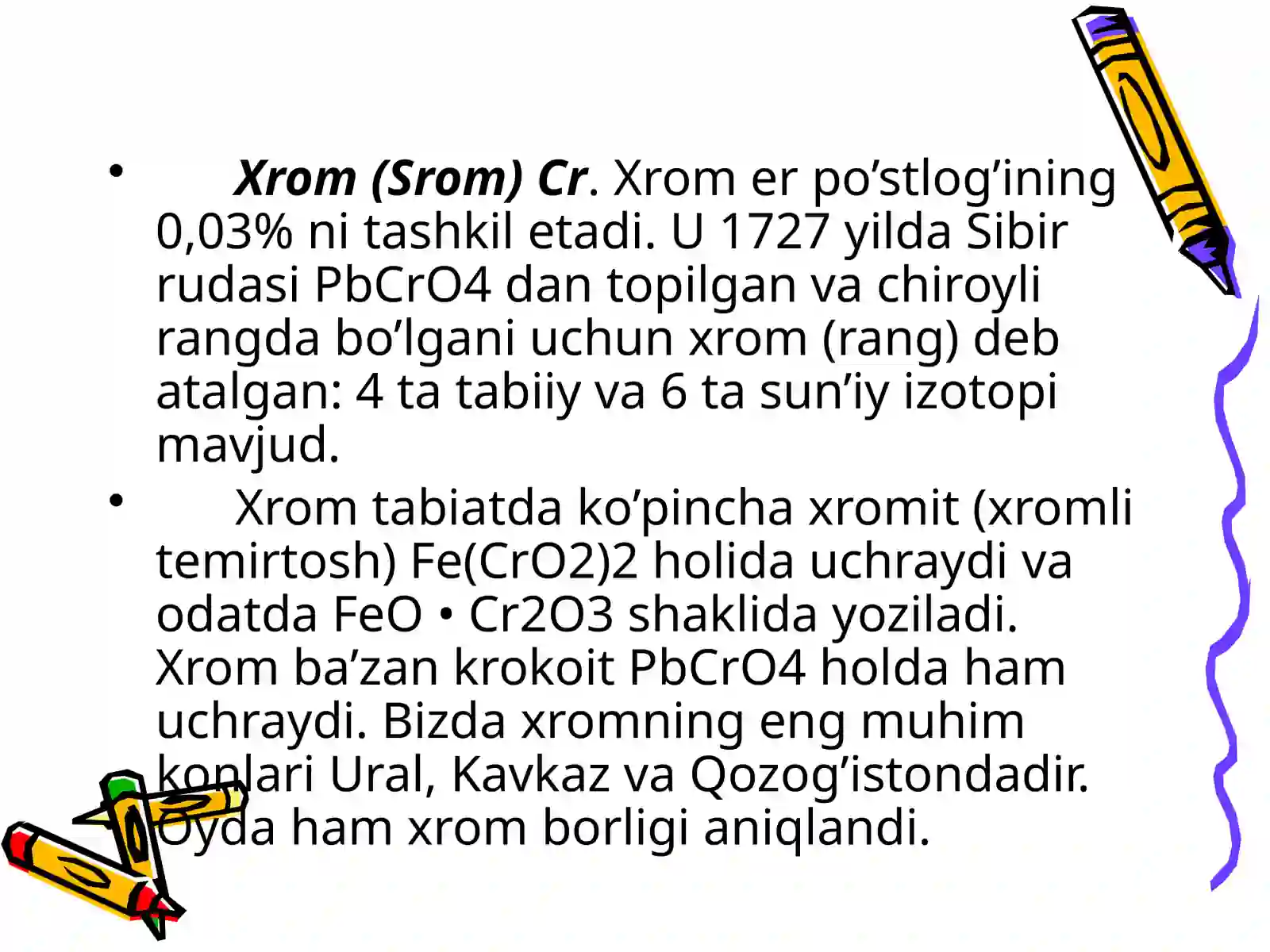 Xromning olinishi, xossalari va birikmalari 4