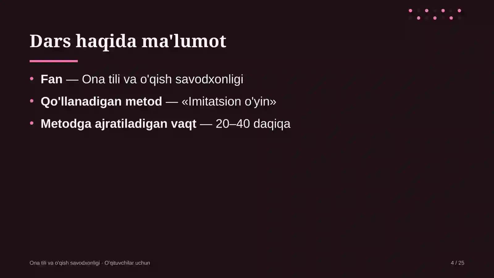 ona tili va o'qish savodxonligi darslarida imitatsion o'yin metodidan foydalanish 9477 4
