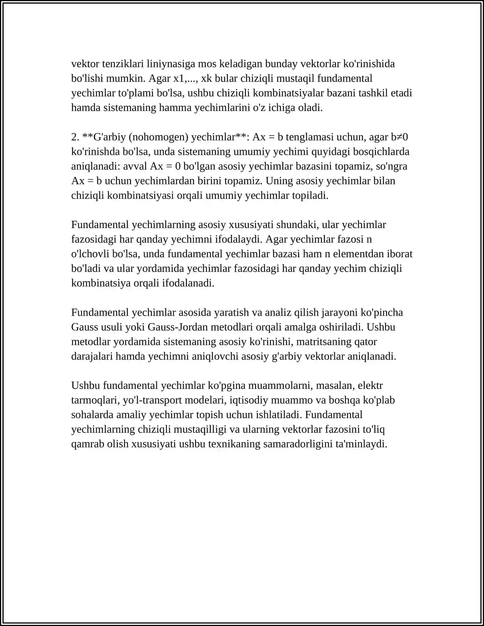 CHIZIQLI TENGLAMALAR SISTEMASINING FUNDAMENTAL YECHIMLARI 4