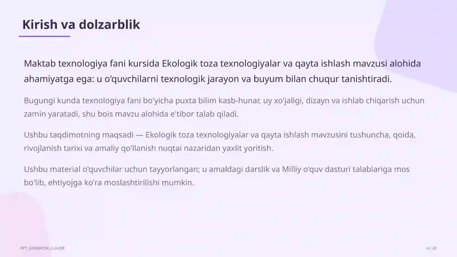 Ekologik toza texnologiyalar va qayta ishlash (11-sinf) 4