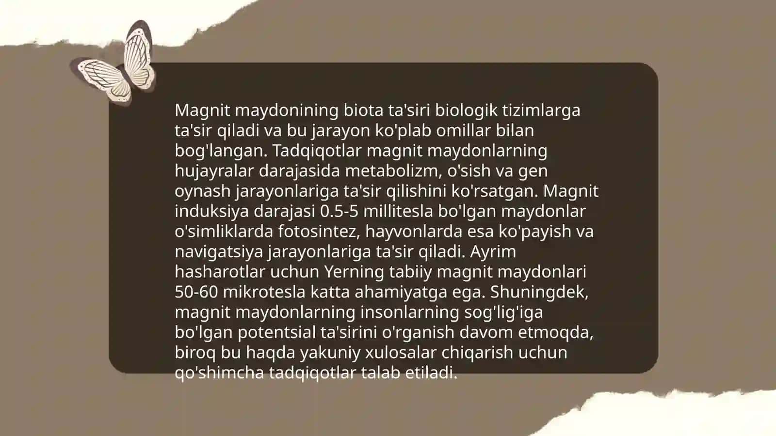 Elektr va magnit maydon tushunchasi. Ularni tirk organizmlarga ta'sirini oʻrganish 4