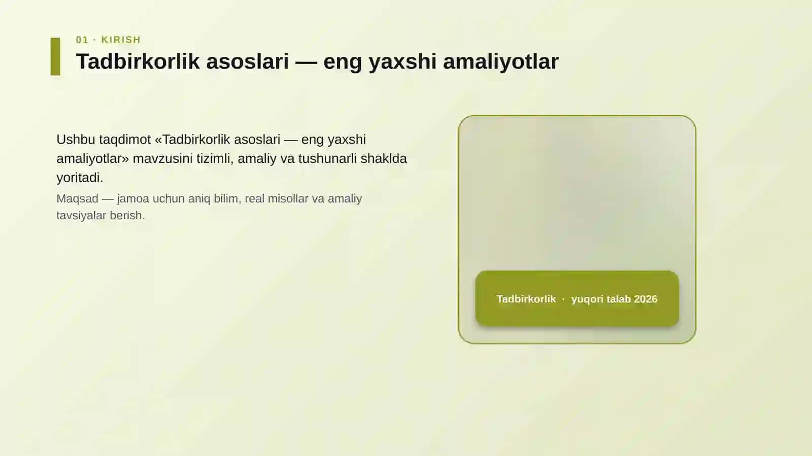 Tadbirkorlik asoslari — eng yaxshi amaliyotlar 4