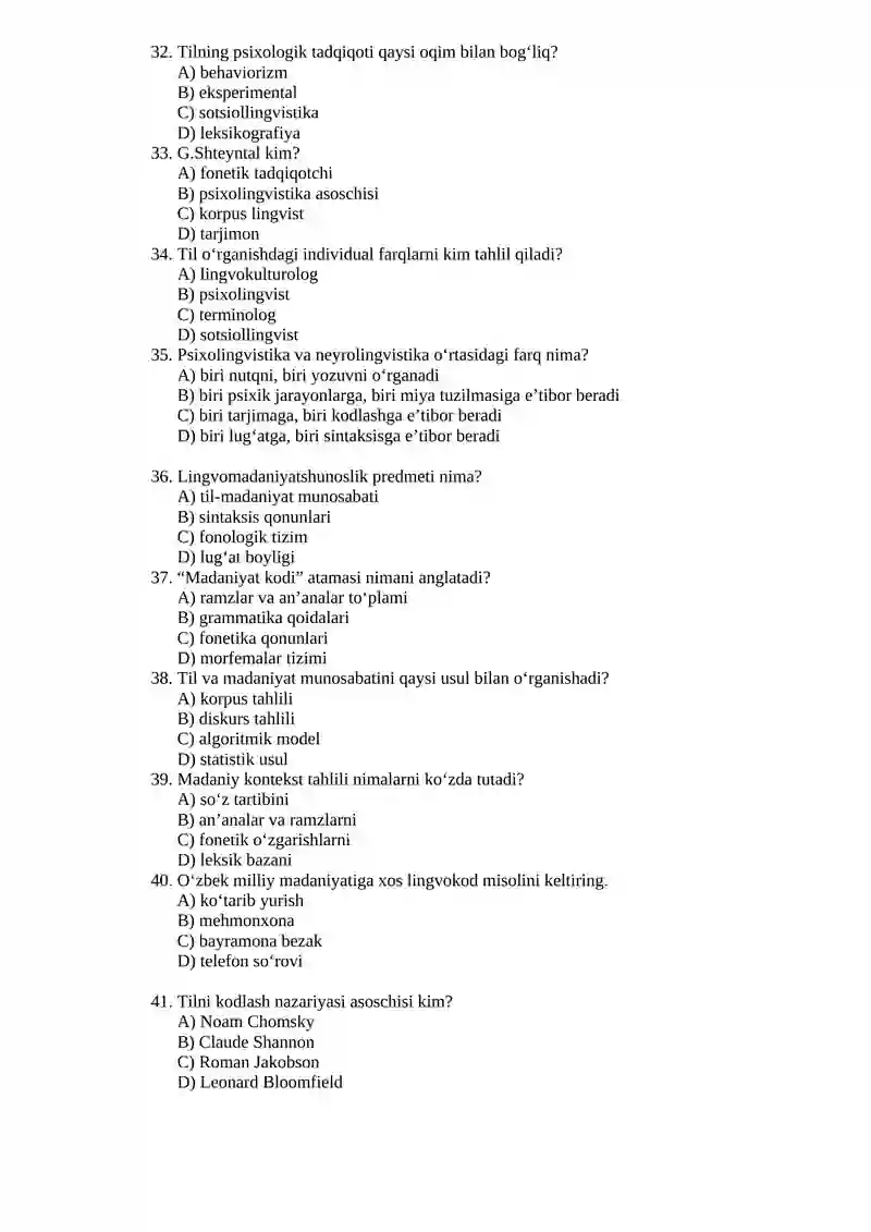 Amaliy tilshunoslik fanidan test savollari 4