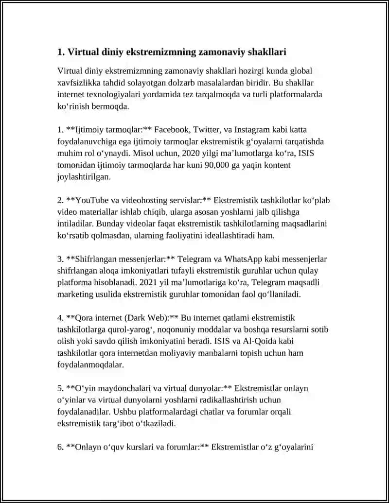 HOZIRGI DAVRDA VIRTUAL DINIY EKSTREMIZM VA TERRORIZMGA QARSHI KURASHDA XALQARO KUCHLARNI BIRLASHTIRISHNING AHAMIYATI 4