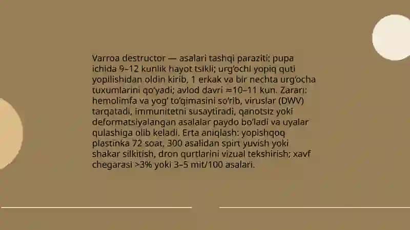 Asalari kasalliklari va zararkunandalari.erta aniqlash va profilaktikasi 4