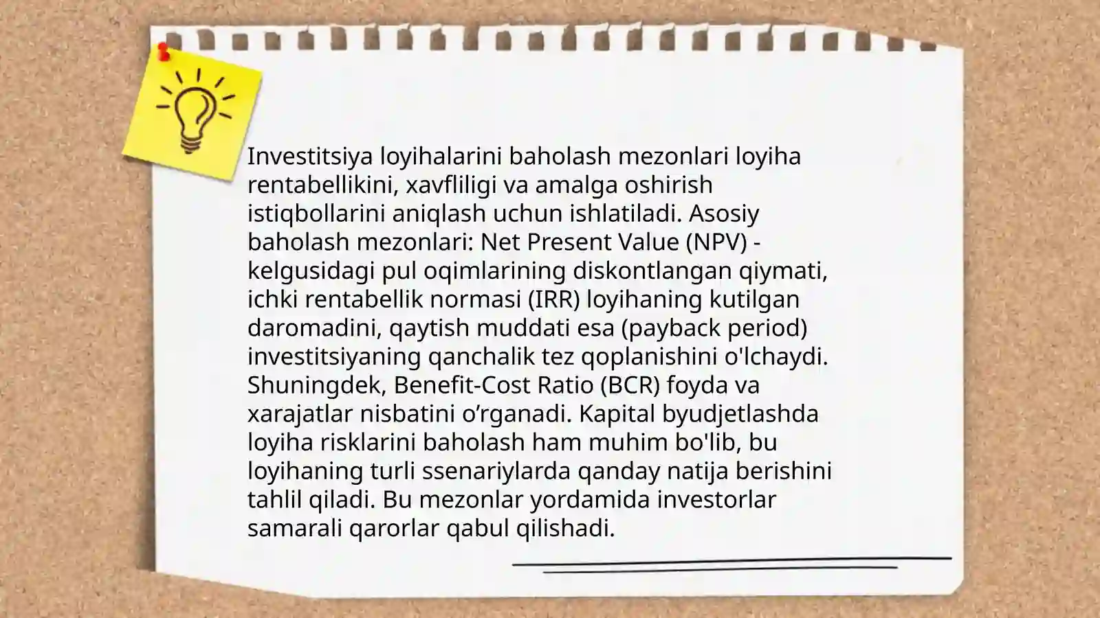 Sof joriy qiymat usullari boʻyicha investitsion qarorlar qabul qilish 4