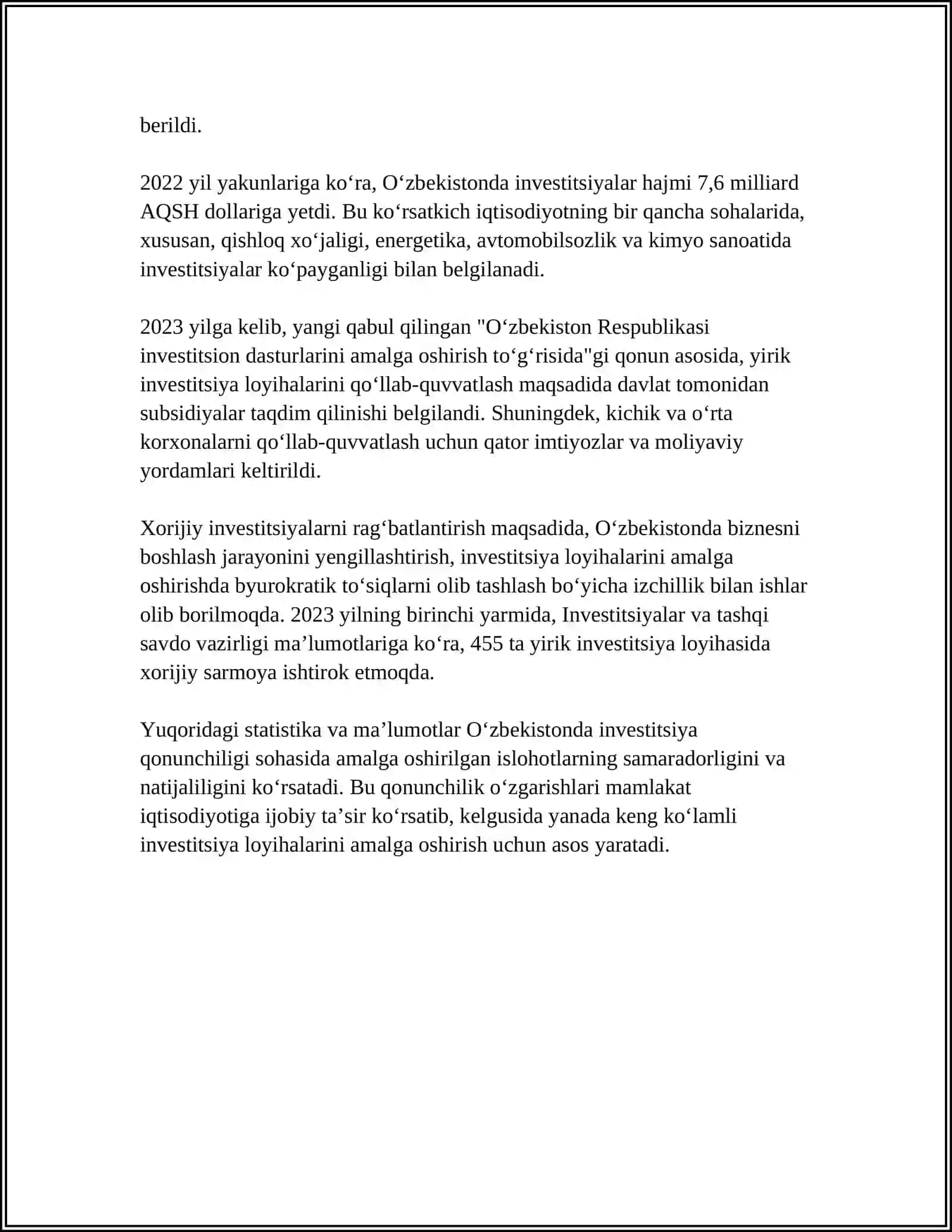 Oʻzbekistonda investitsiya faoliyatlarini samarali tashkil etish istiqbollari 4