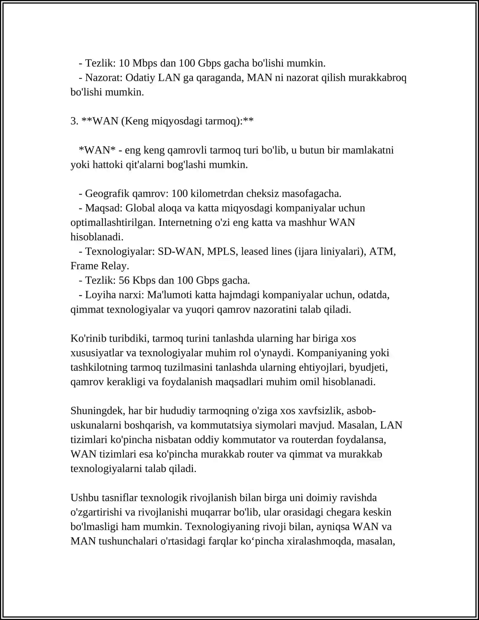 KOMPYUTER TARMOQLARINING TASNIFI (HUDUDIY TARQALGANLIGI. YETKAZISH MUHITINING TURLARI) 4