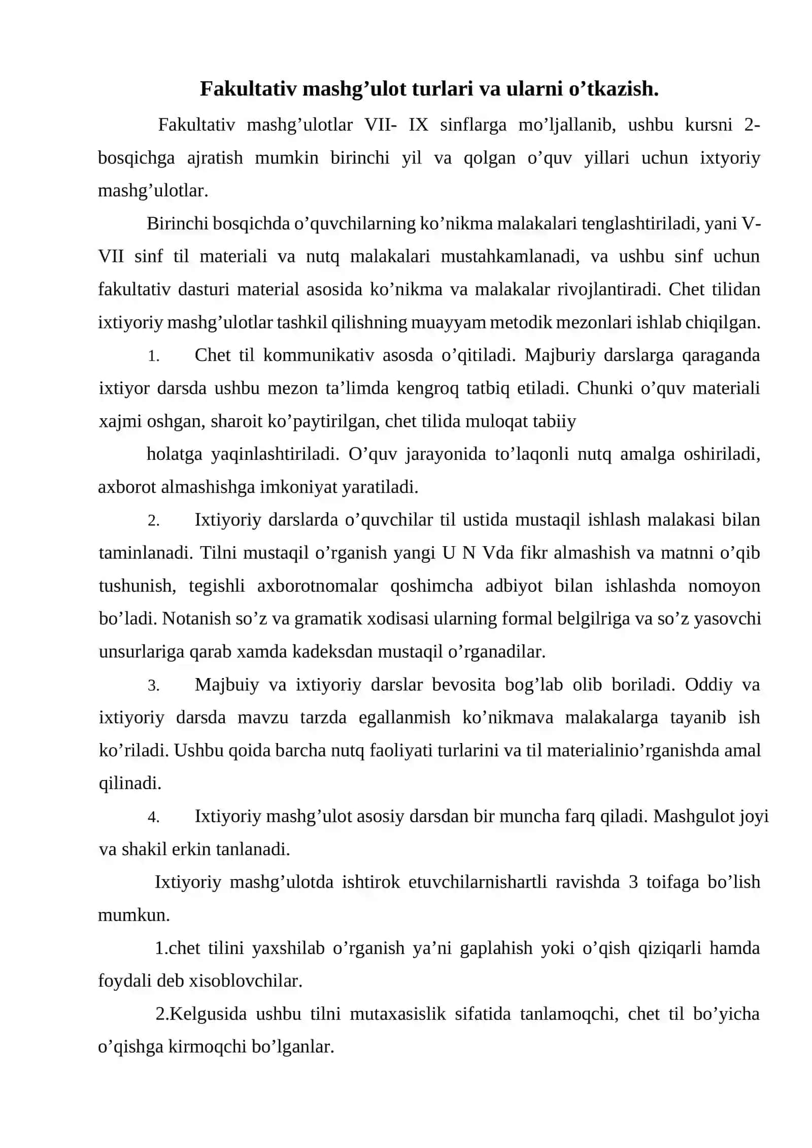 Chet tillaridan fakultativ mashg’ulotlari 4
