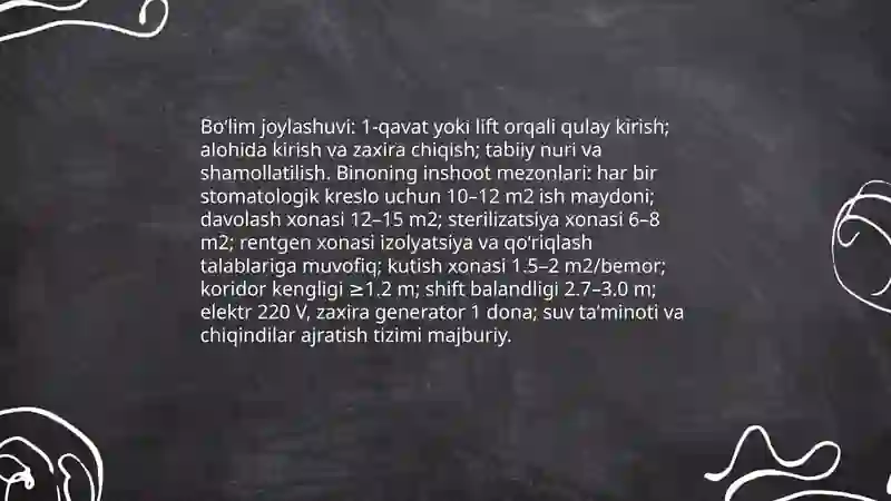 Terapevtik stomatologiya boʻlimini tashkil etish va unga qoʻyiladigan talablar 4