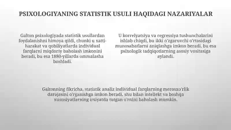 F.Galton psixologik qarashlari va psixologiyaning statistik usuli haqidagi nazariyalari 4
