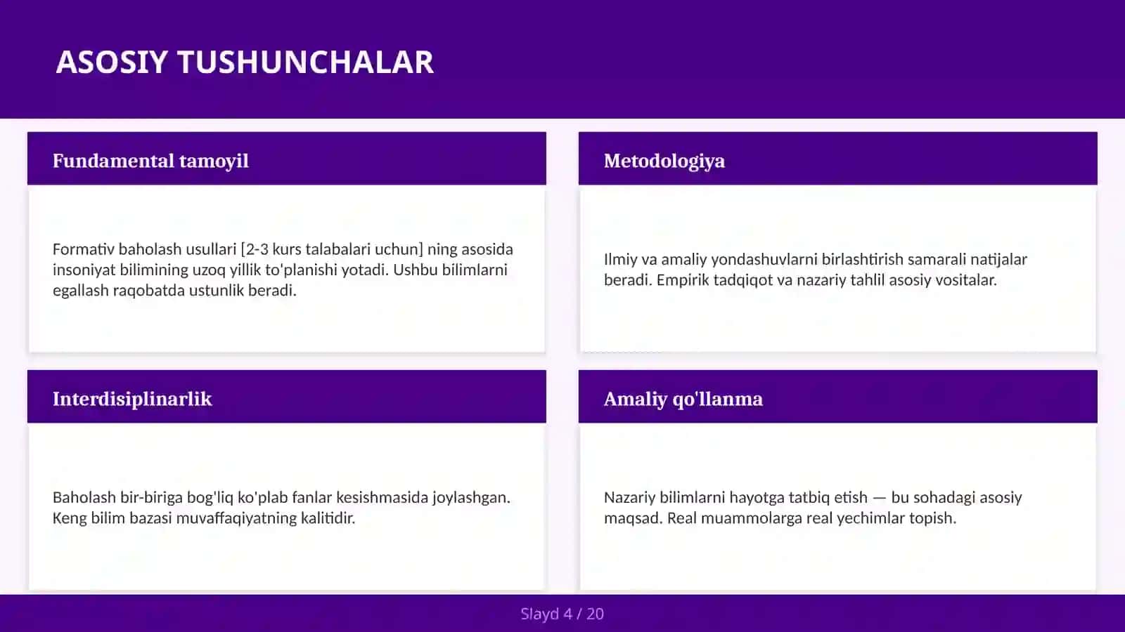 Formativ baholash usullari [2-3 kurs talabalari uchun] 4