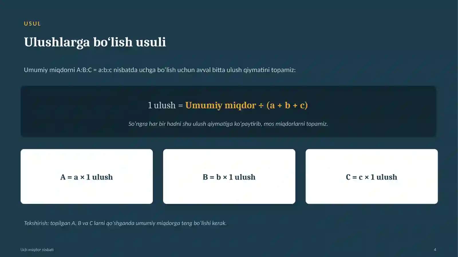 MATEMATIKA · NISBAT VA PROPORSIYA. uch miqdor nisbati 4