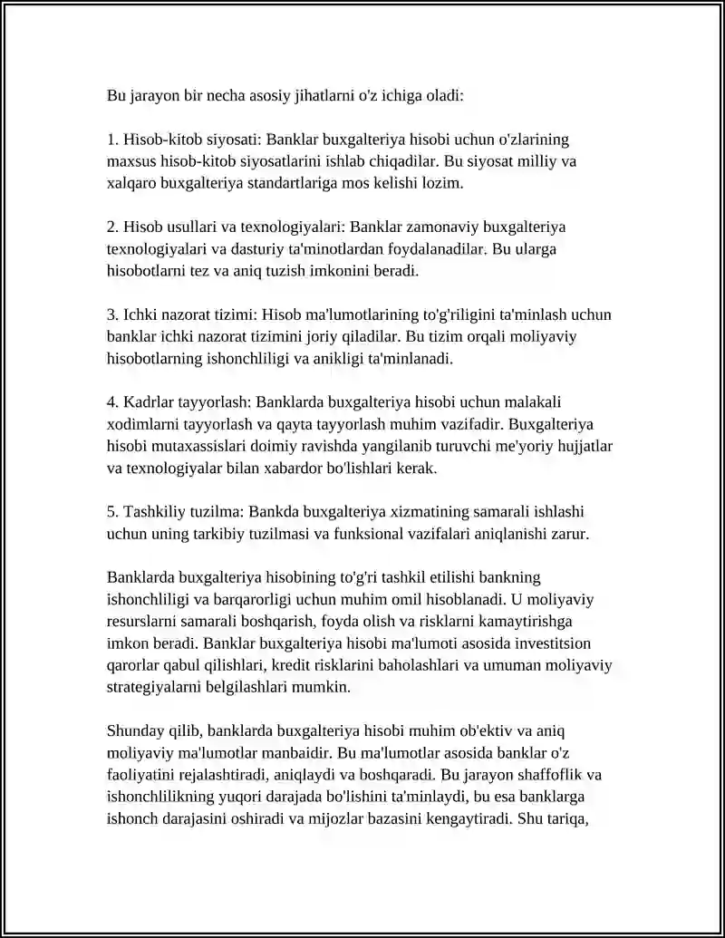 BANKLARDA BUXGALTERIYA HISOBINING MAZMUNI VA UNI TASHKIL ETISHNING AHAMIYATI 4