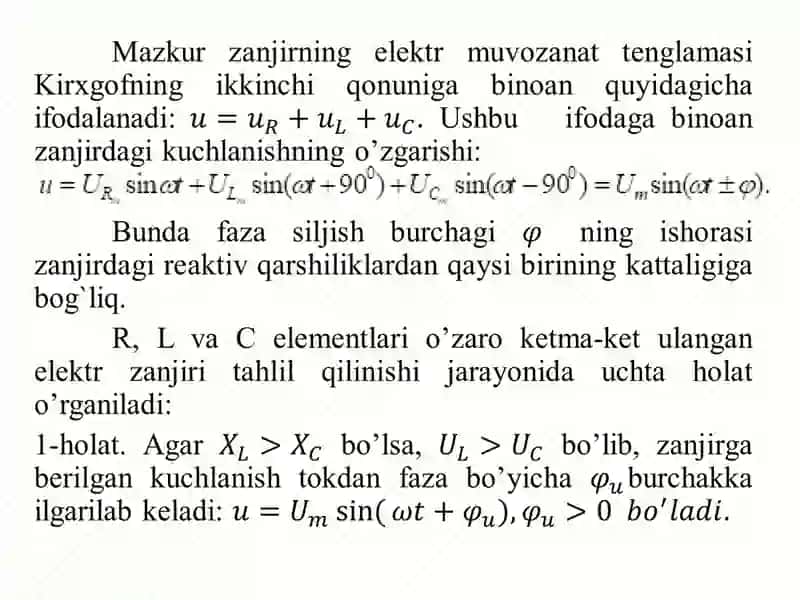 KETMA-KET VA PARALLEL ULANGAN SINUSOIDAL O’ZGARUVCHAN TOK ZANJIRLARI 4