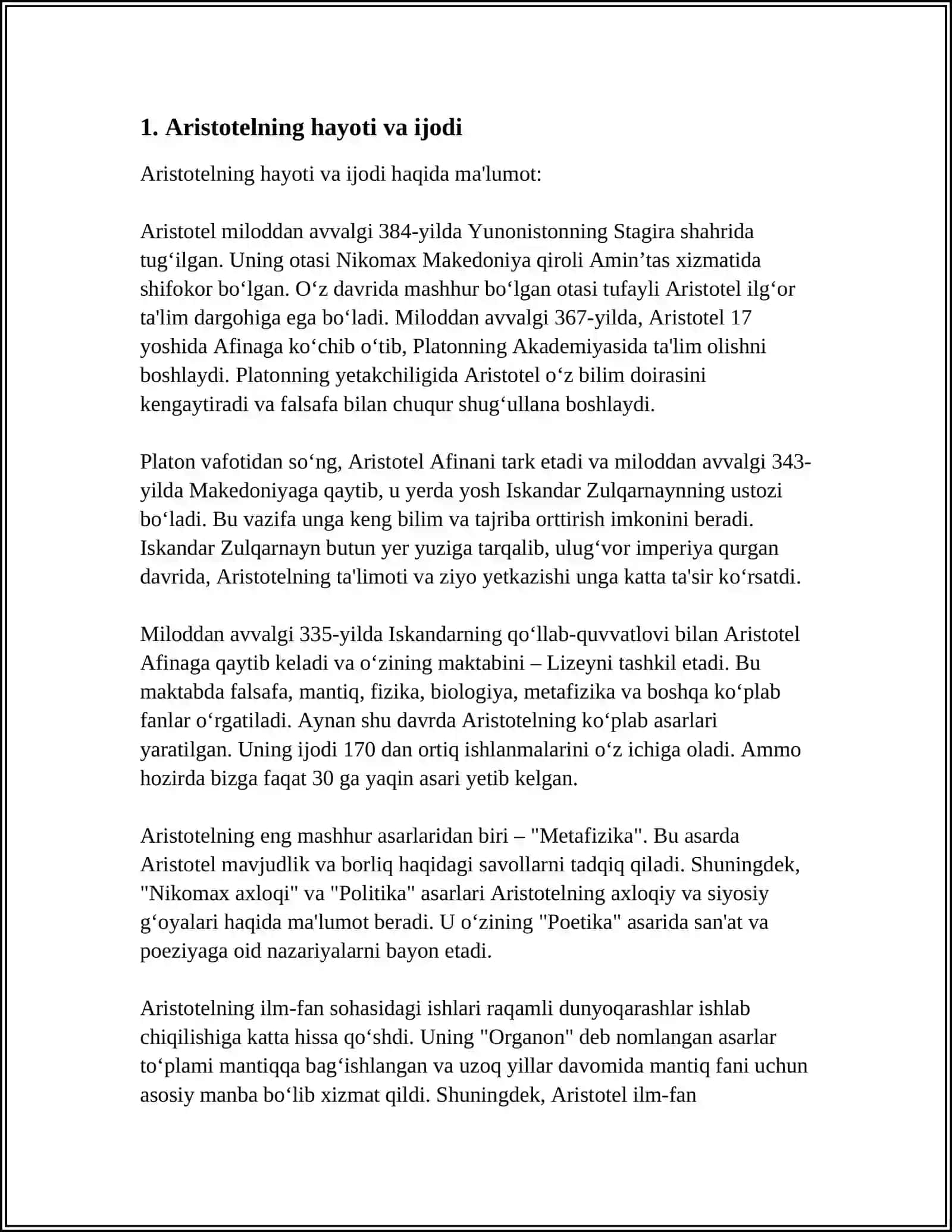 ARISTOTELNING "POETIKA" ASARINI ÔRGANISH, SHARHINI YOZISH 4