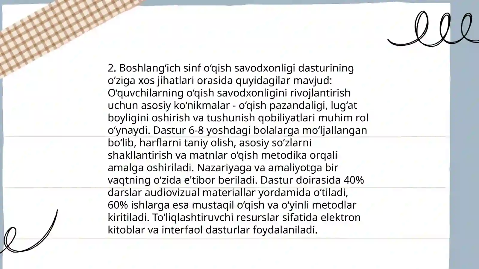 Boshlang‘ich sinf ona tili va o‘qish savodxonligi dasturining tahlili. 5-11-sinf ona tili va adabiyot fani dasturlarining qiyosiy tahlili 4