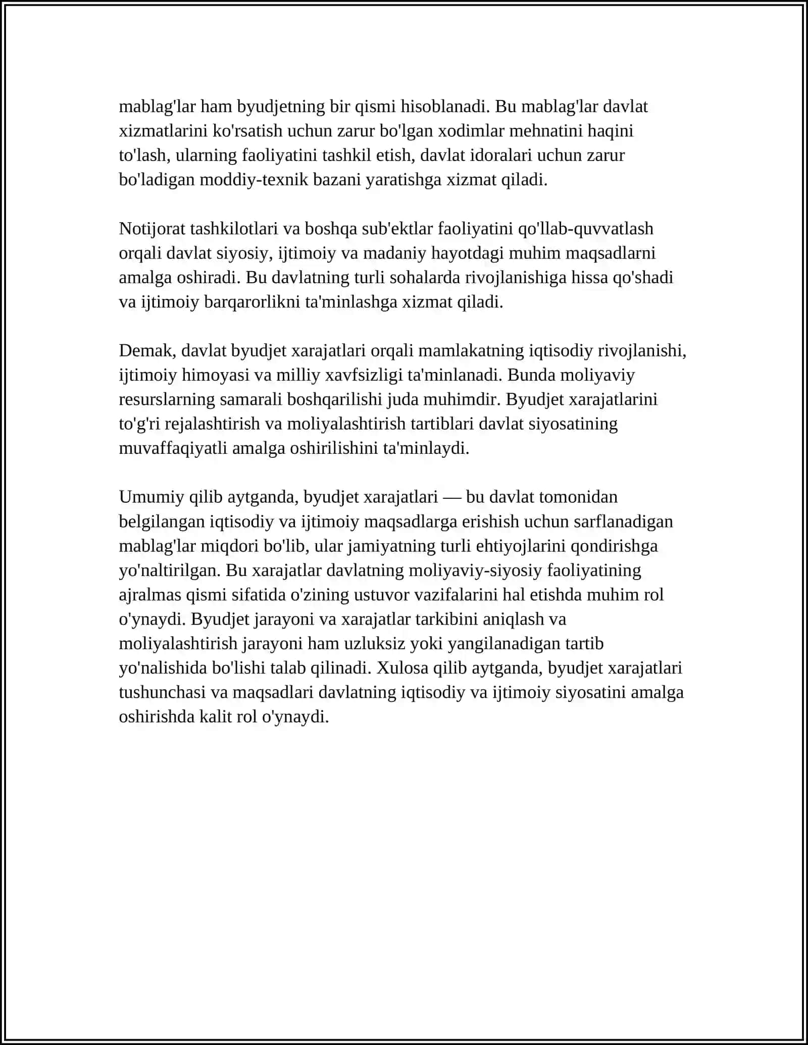 DAVLAT BYUDJETI XARAJATLARI TASNIFI NIMA, XARAJATLAR TARKIBI VA ULARNI MOLIYALASHTIRISH TARTIBLARI NIMALARDAN IBORAT 4