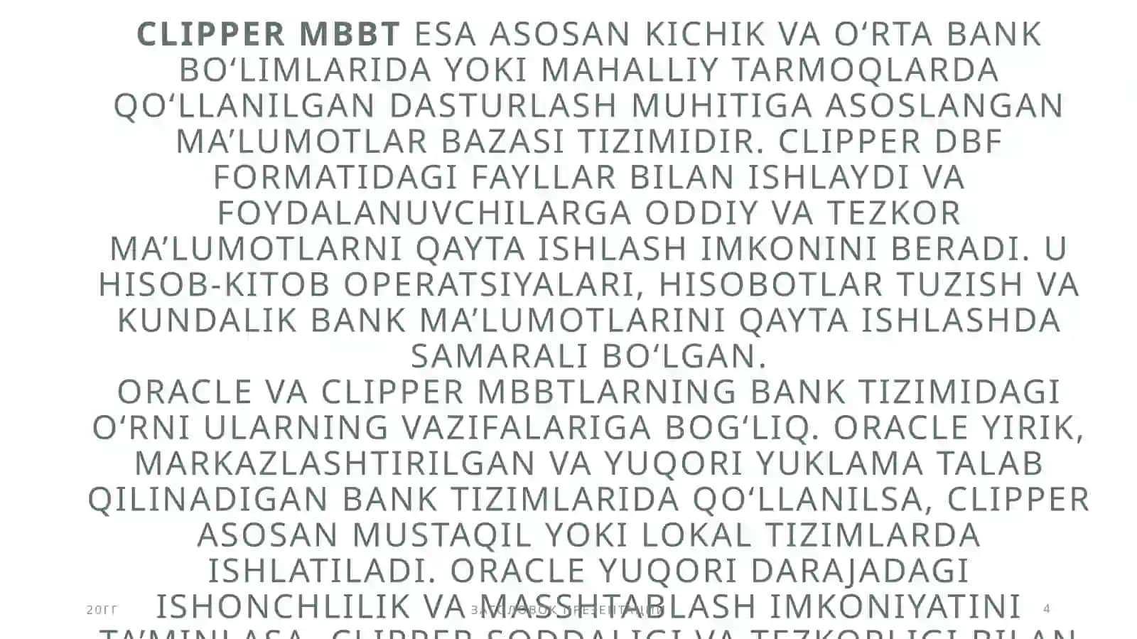 OraclevaClipperMBBT bank soxadagi ma’lumotlarni kayta ishlash texnologiyalari 4