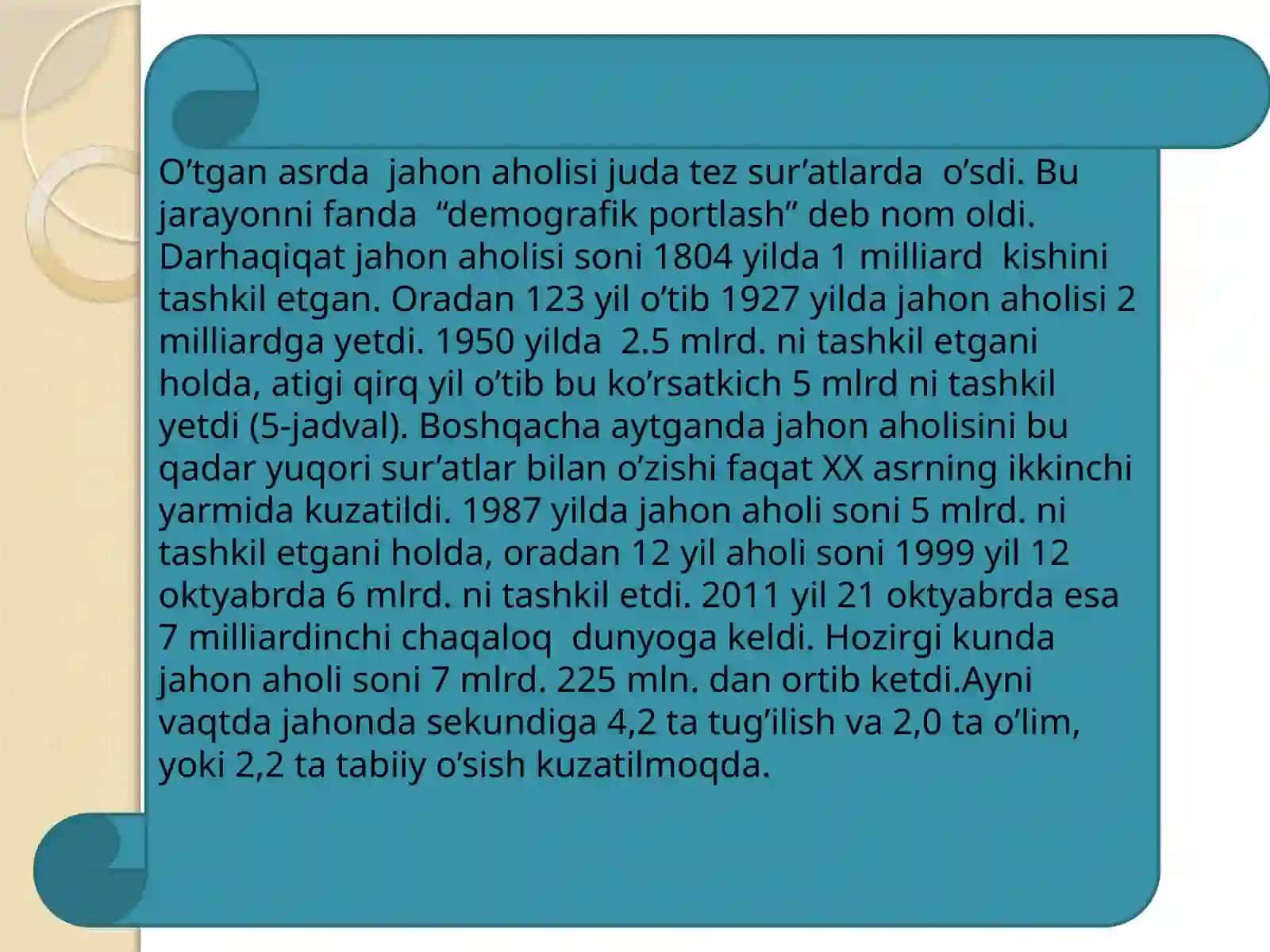Jahon aholisi vao‘sishi 4