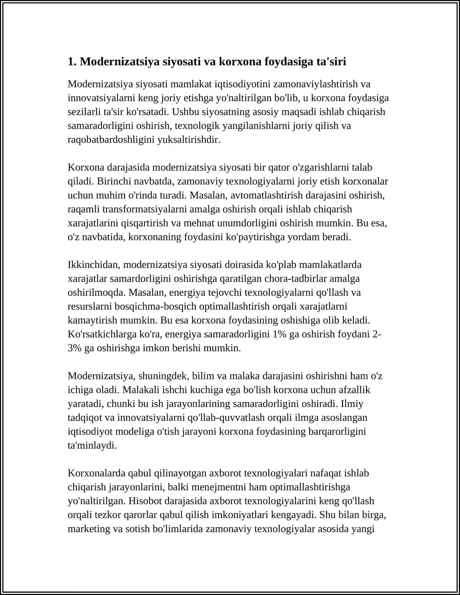 MAMLAKATNI MODERNIZATSIYALASH SHAROITIDA KORXONA FOYDASI VA UNI MAKSIMALLASHTIRISH YÓLLARI 4
