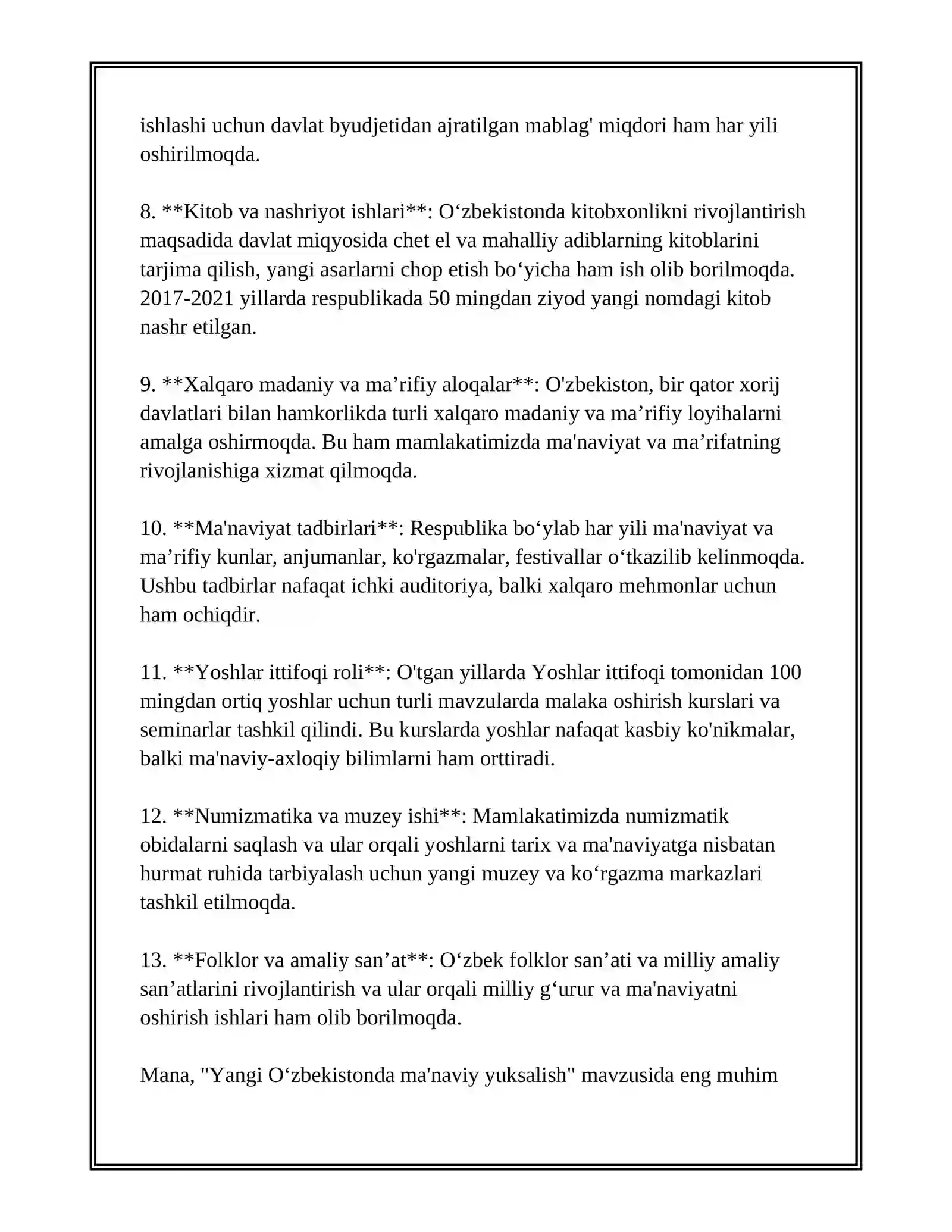 YANGI O‘ZBEKISTONDA AMALGA OSHIRILAYOTGAN MA'NAVIY O‘ZGARISHLAR 4