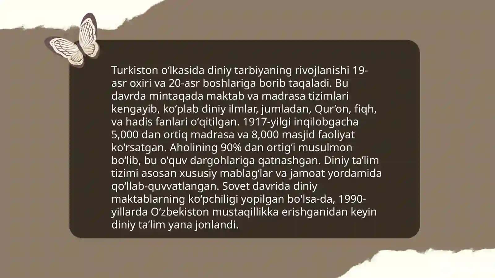 Turkiston oʻlkasida diniy islomiy tarbiya muassasalari pedogogik fikr taraqqiyoti by Ibragimova Gulnoza 4
