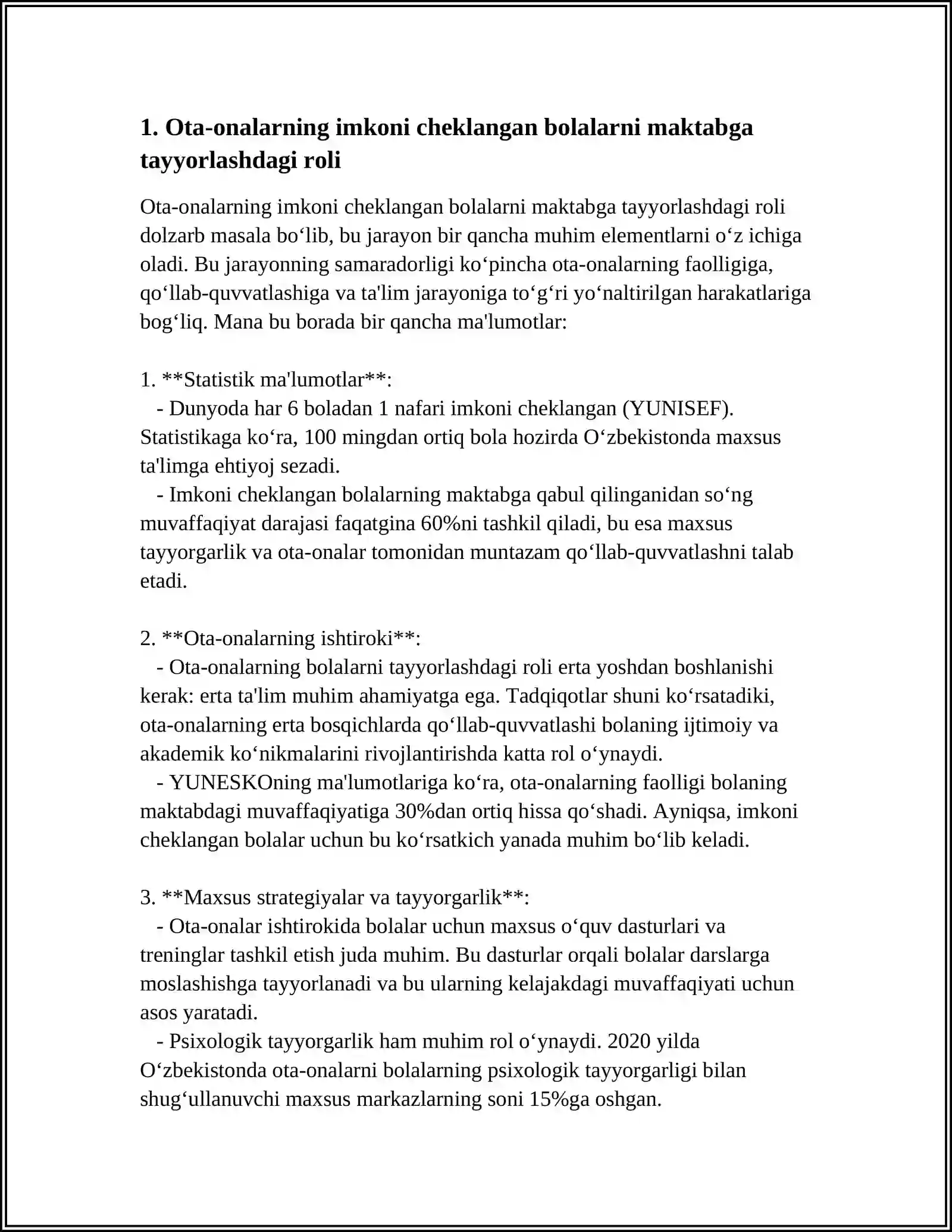 IMKONIYATI CHEKLANGAN BOLALARNI MAKTABGA TAYYORLASHDA OTA-ONALAR MAHALLALAR VA PEDAGOGIKLARNING OʻRNI VA HAMKORLIGI 4