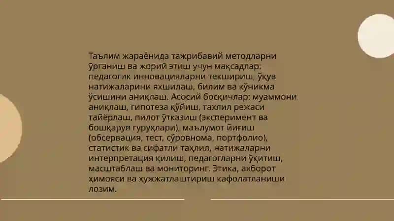 Касбий педагогик тадқиқот медотлари бўйича амалий лойиха 4