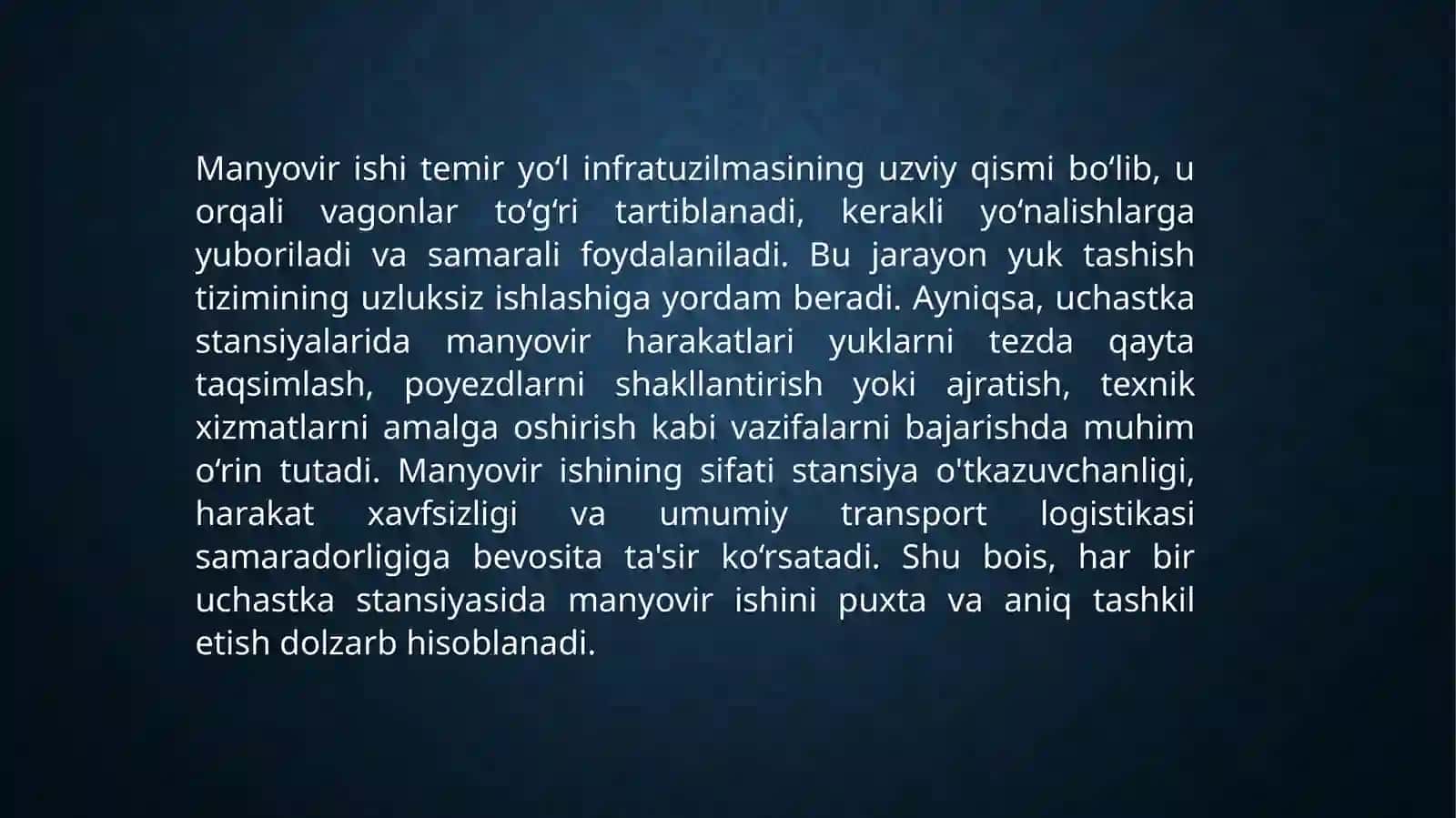 Uchastka stansiyalarida manyovirishini  takomillashtirish 4