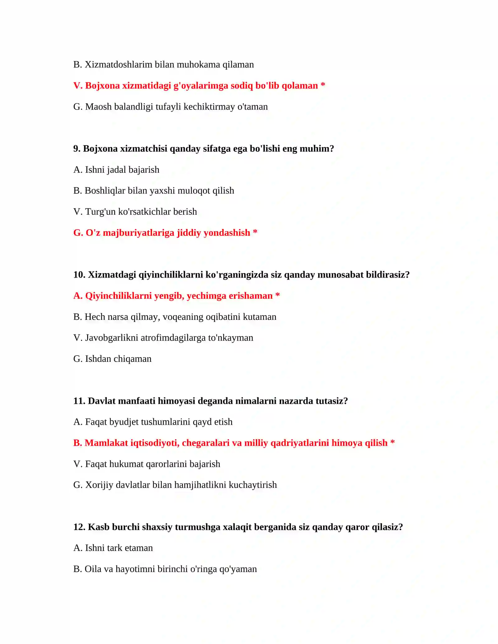 Bojxona test savollari namunasi 4