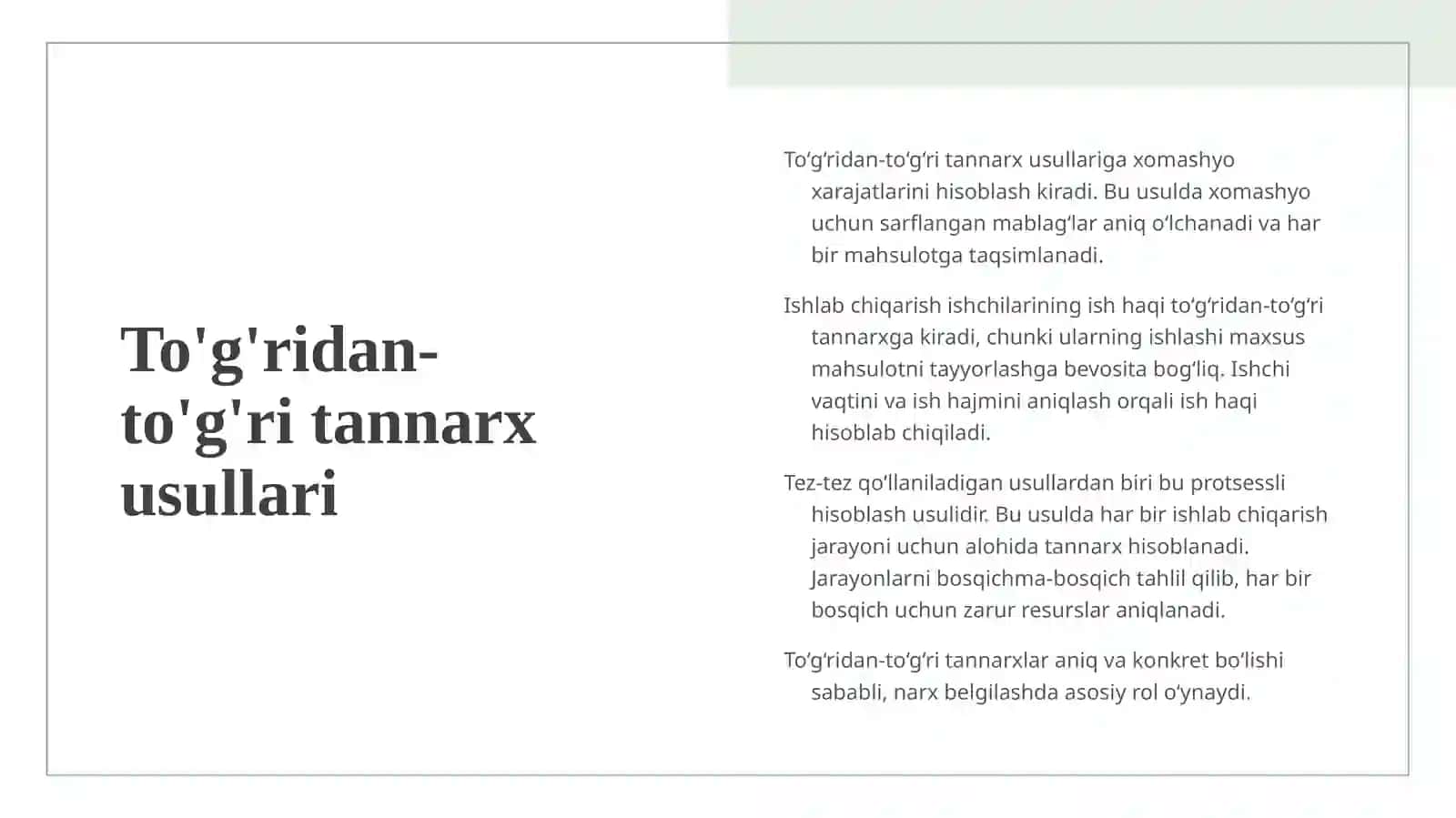 Tannarxni aniqlash, mahsulot bahosini belgilash 4