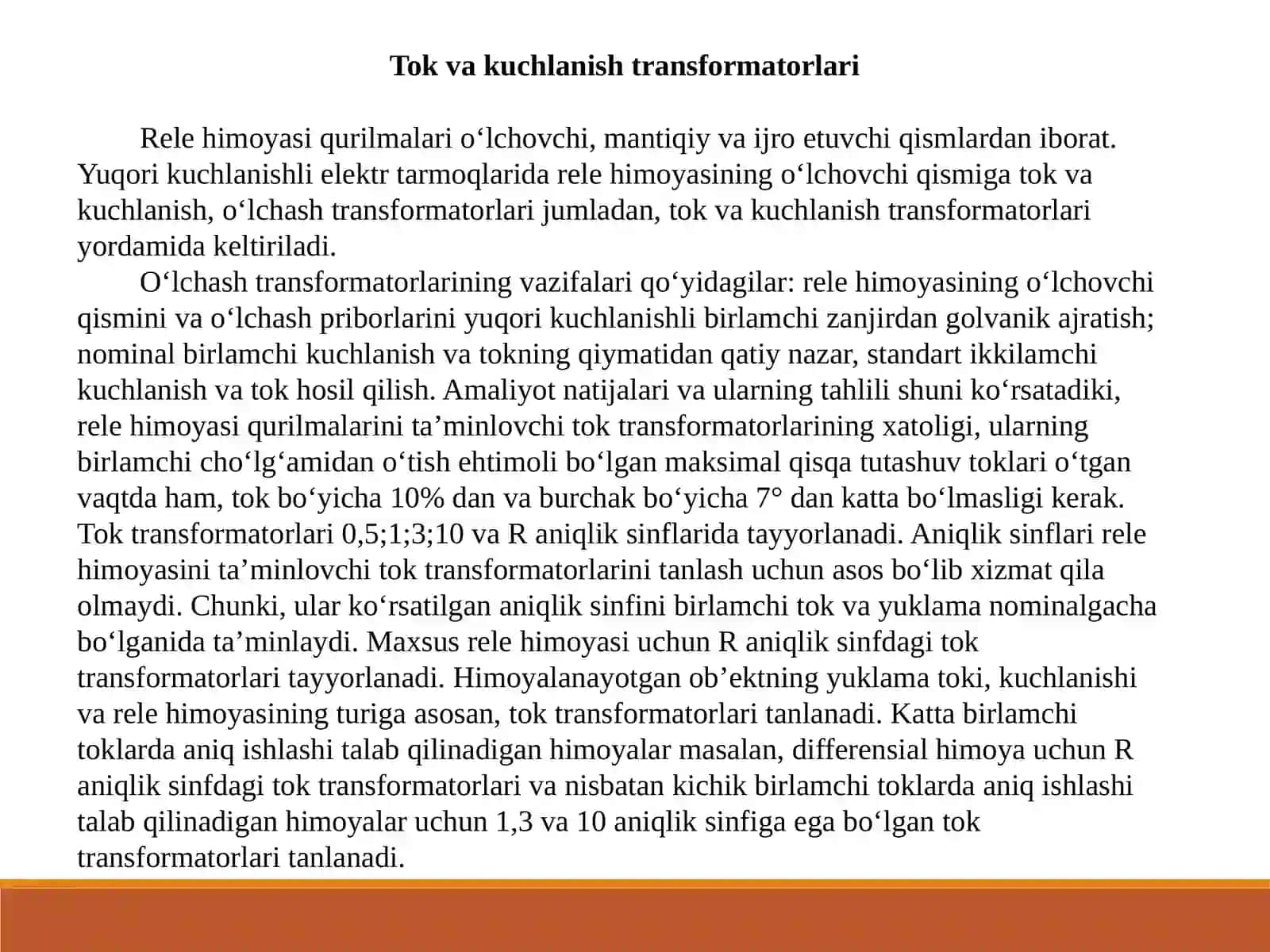 9-MA’RUZA: Operativ tok manbalari, tok va kuchlanish transformatorlari hamda ularning ulanish sxemalari 4